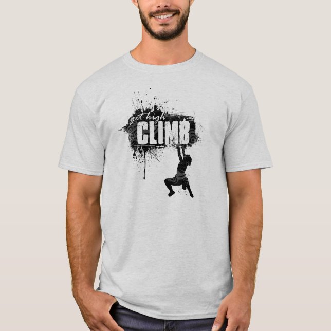 Rock Climbing Design with Male Climber T-Shirt (Front)