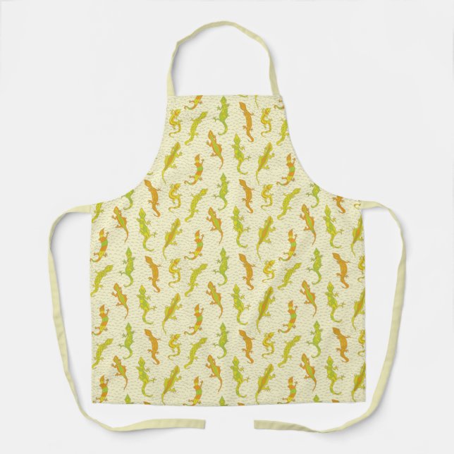 Rock Climbing Geckos on yellow - seamless pattern. Apron (Front)