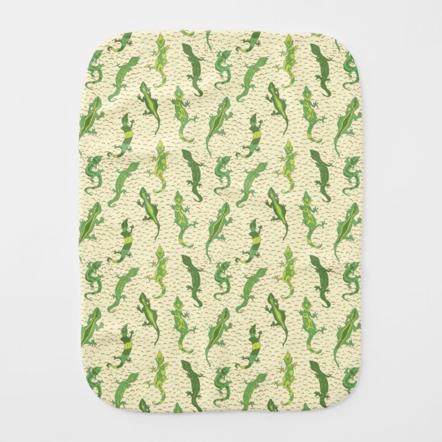Rock Climbing Geckos on yellow - seamless pattern. Baby Burp Cloth (Front)
