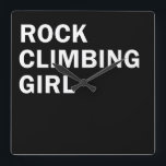 rock climbing girl square wall clock<br><div class="desc">This original rock climbing text design with awesome typography font lettering is perfect for rock climbing, bouldering, and trekking lovers! This artwork is great for girls, women, and wifes who spent their free time climbing, also you will look awesome in this amazing text illustration. It's also could be an original...</div>