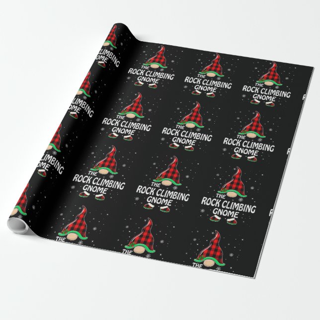 Rock Climbing Gnome Buffalo Plaid Matching Family Wrapping Paper (Unrolled)
