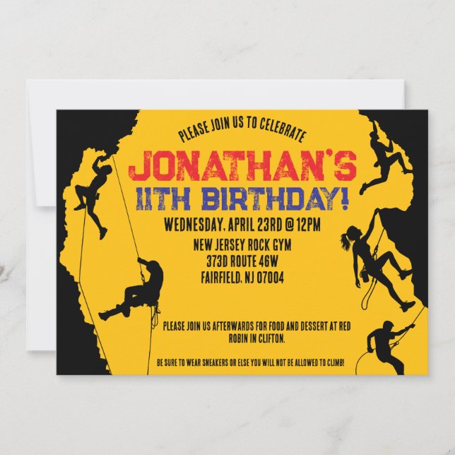 Rock Climbing Gym Birthday Invitation (Front)