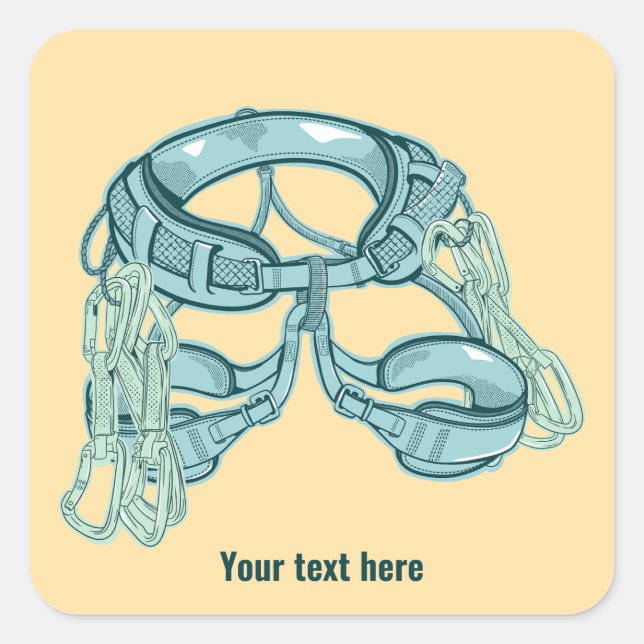 Rock climbing harness with quick draws square sticker (Front)