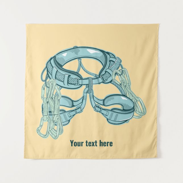 Rock climbing harness with quick draws tapestry (Front)