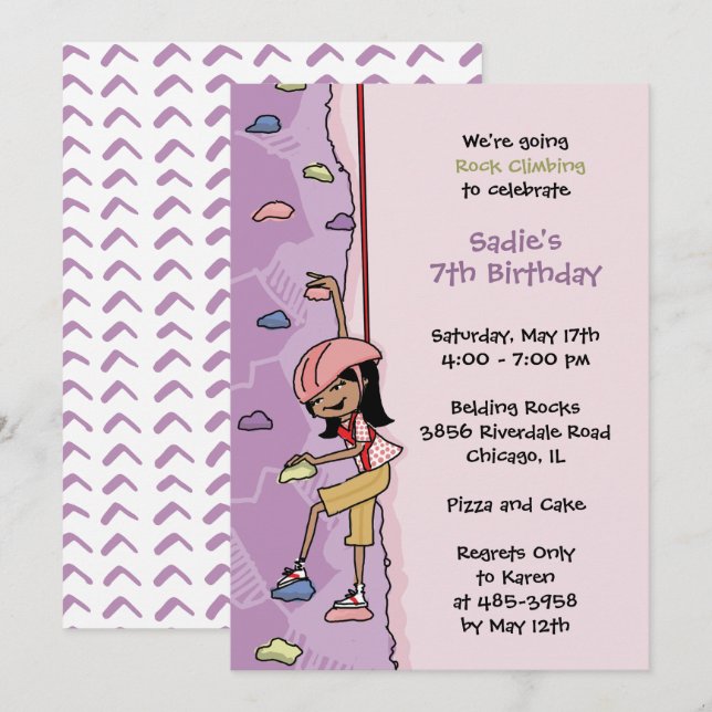 Rock Climbing Invitation: Black Hair Birthday  Invitation (Front/Back)