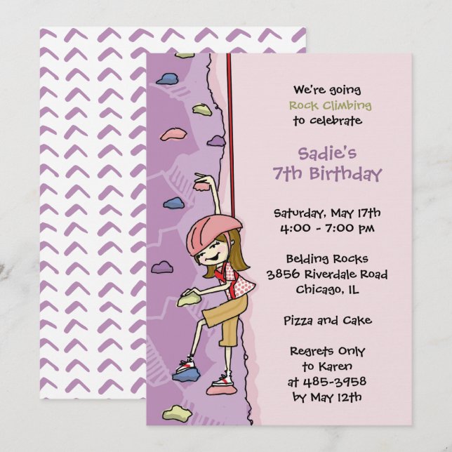 Rock Climbing Invitation: Brunette Brown Hair Invitation (Front/Back)
