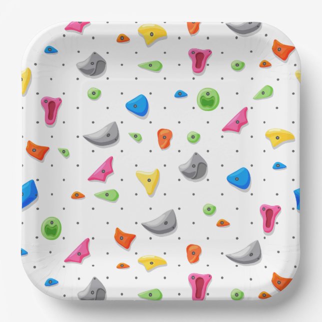 Rock Climbing Paper Plates, Rock Wall Party Plates (Front)