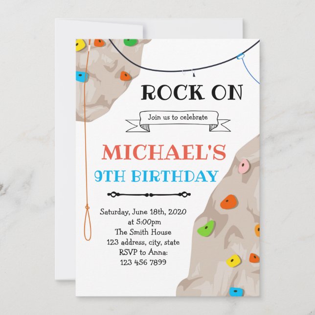 Rock climbing party card invitation (Front)
