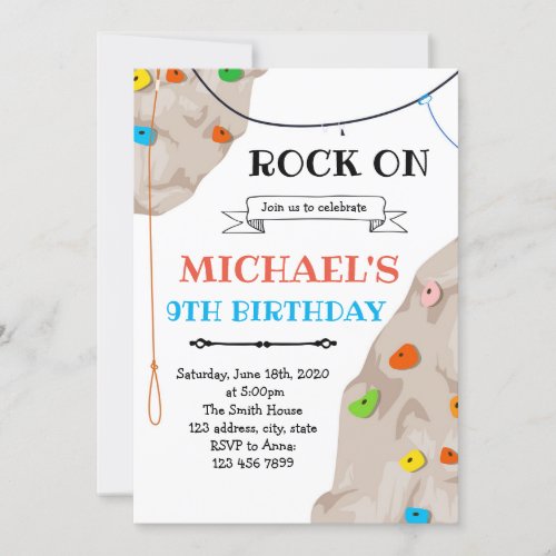 Rock climbing party card invitation