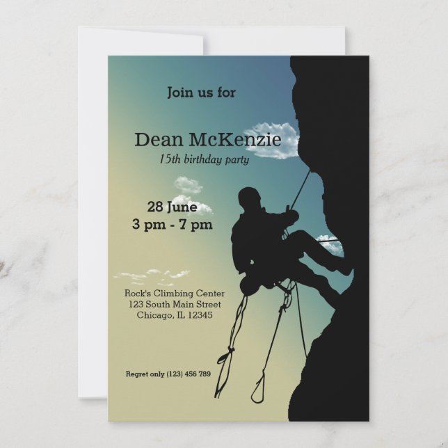 Rock Climbing Party Invitation (Front)