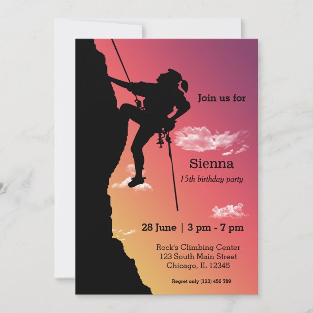 Rock Climbing Party Invitation (Front)
