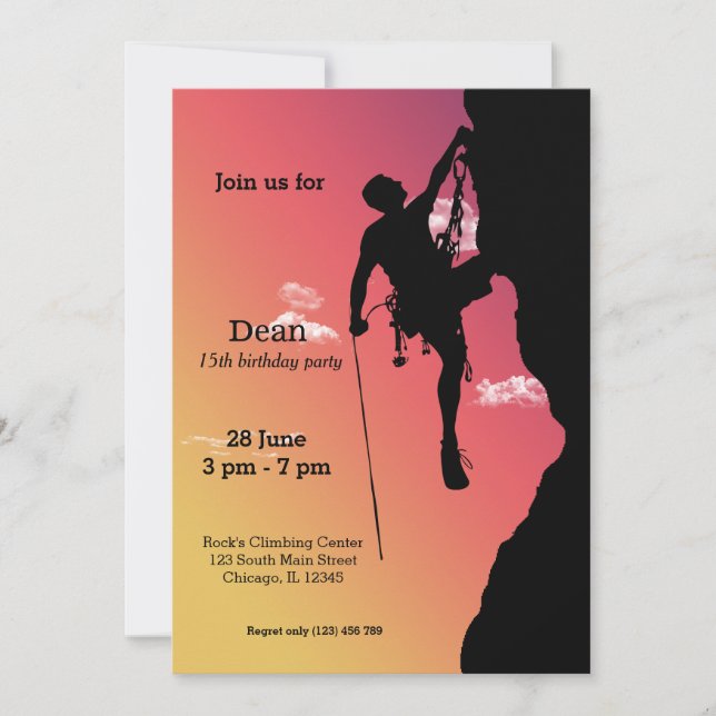 Rock Climbing Party Invitation (Front)