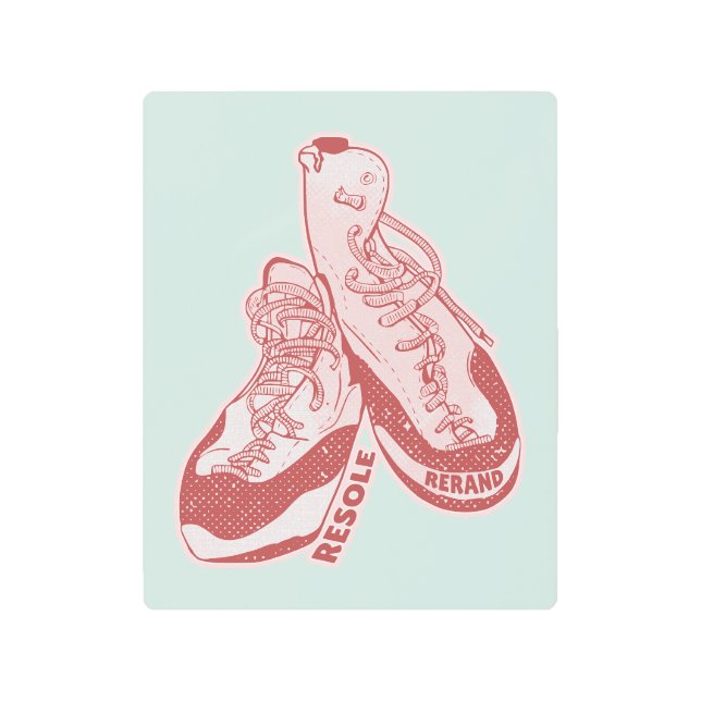 Rock climbing shoes resole metal print (Front)