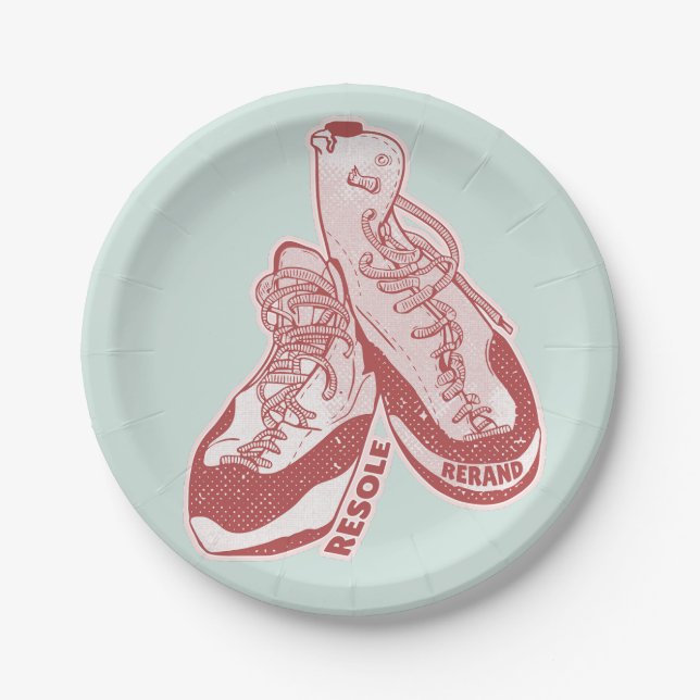 Rock climbing shoes resole paper plates (Front)