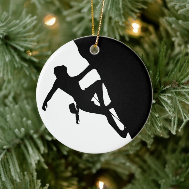 Rock Climbing Silhouette Ceramic Ornament (Tree)