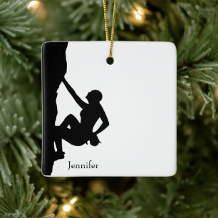 Rock Climbing Silhouette Ceramic Ornament