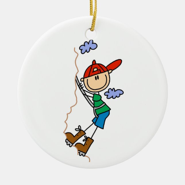 Rock Climbing Stick Figure Ceramic Ornament (Front)