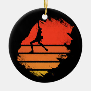 Rock Climbing sunset bouldering womens climber gif Ceramic Ornament