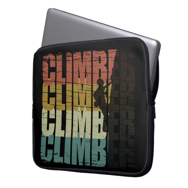 Rock climbing vintage climber laptop sleeve (Front Left)