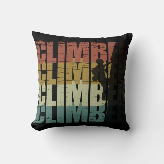 Rock climbing vintage climber throw pillow (Front)
