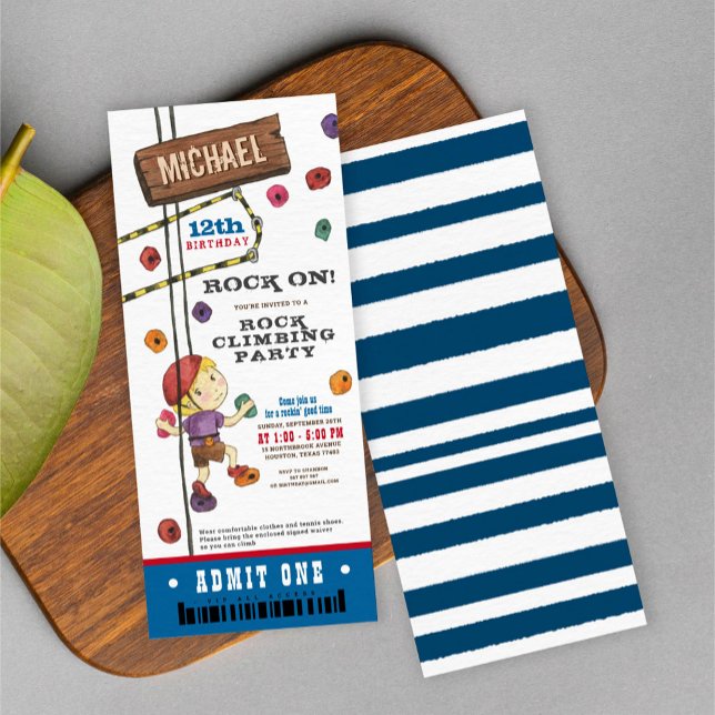Rock Climbing Watercolour Birthday Ticket Pass Invitation (Creator Uploaded)