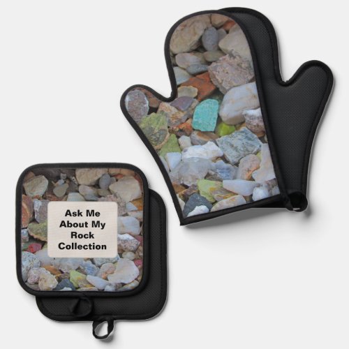 Rock Collection Nature Rockhound Colorful Stones Oven Mitt  Pot Holder Set