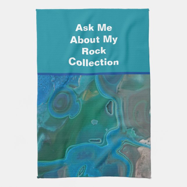 Rock Collector Humor Blue Green Marbled Stone Kitchen Towel (Vertical)