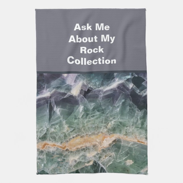 Rock Collector Humor Purple Green Polished Stone Kitchen Towel (Vertical)