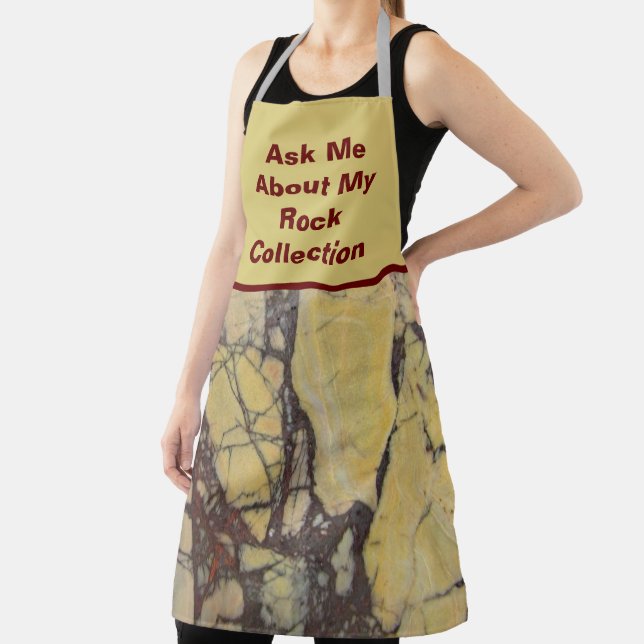 Rock Collector Humorous Yellow Red Marbled Stone Apron (Insitu)