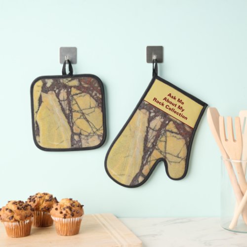 Rock Collector Humorous Yellow Red Marbled Stone Oven Mitt  Pot Holder Set