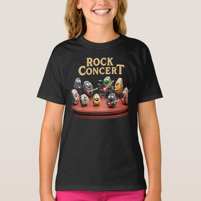 Rock Concert - Band of Rocks Playing Instruments T-Shirt (Front)