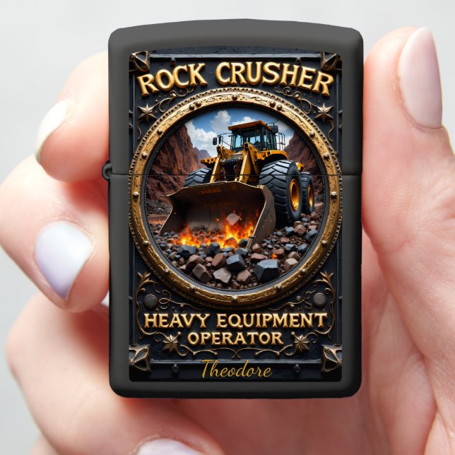 Rock Crusher Front Loader Fire Zippo Lighter (In Hand)
