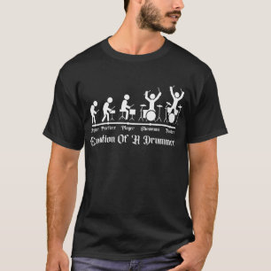 Rock Drummer Evolution: Funny Stick Figure Music T-Shirt