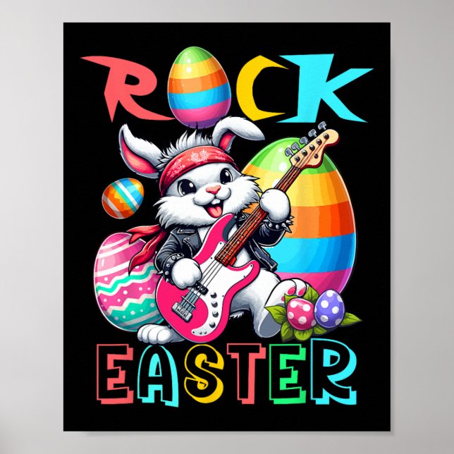 Rock Easter Costume Bunny Playing Guitar Guitarist Poster (Front)