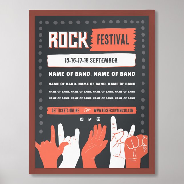 Rock Festival – Bold Red & Black Grunge Design Pos Framed Art (Framed Front)