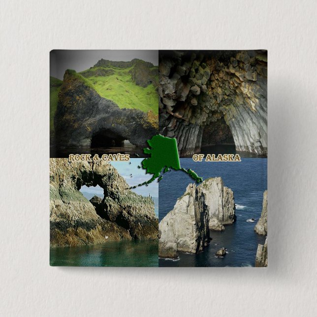 Rock Formations and Caves in Alaska Collage Pinback Button (Front)