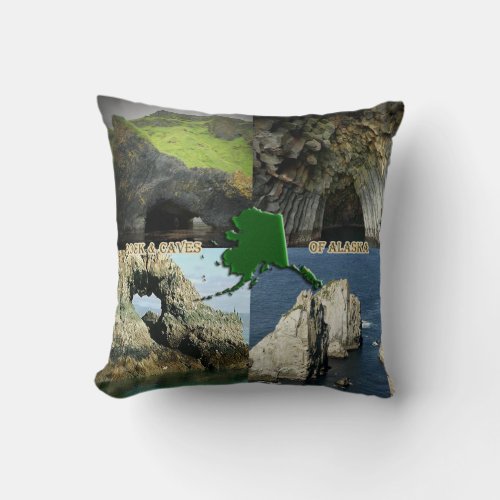 Rock Formations and Caves in Alaska Collage Throw Pillow