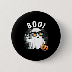 Rock Ghost Retro Halloween Pumpkin Funny Boo Button