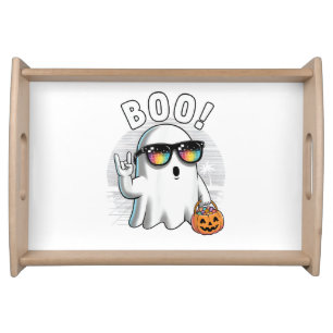 Rock Ghost Retro Halloween Pumpkin Funny Boo Serving Tray