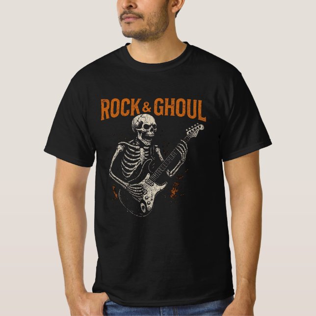 Rock & Ghoul Halloween T-Shirt – Skeleton Guitar  (Front)