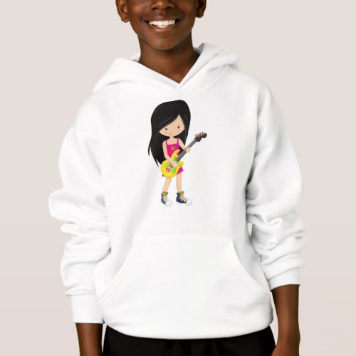 Rock Girl Black Hair Band Music Guitar Player Hoodie