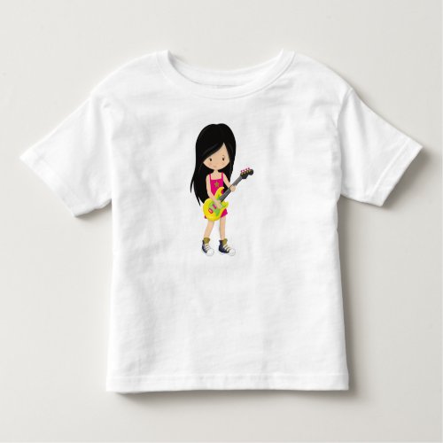 Rock Girl Black Hair Band Music Guitar Player Toddler T_shirt