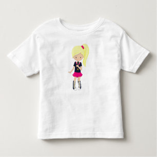 Rock Girl, Blonde Hair, Microphone, Band Singer Toddler T-shirt