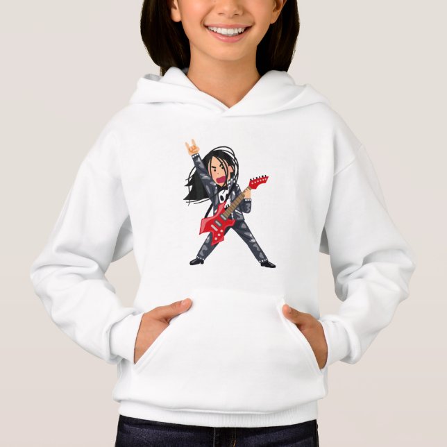 Rock Girl Guitarist –Cool Music Lover Girl T-Shirt Hoodie (Front)
