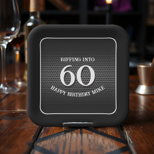 Rock Guitar Amp Birthday Jam Any Age Classic Black Paper Plates (These paper plates are styled like a vintage guitar amp for a rockin' milestone birthday vibe.)