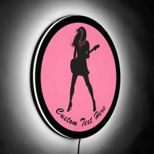 Rock Guitar Girl LED Sign _ Custom Text and Colors