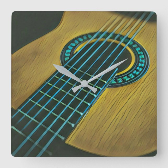 Rock guitar player square wall clock (Front)
