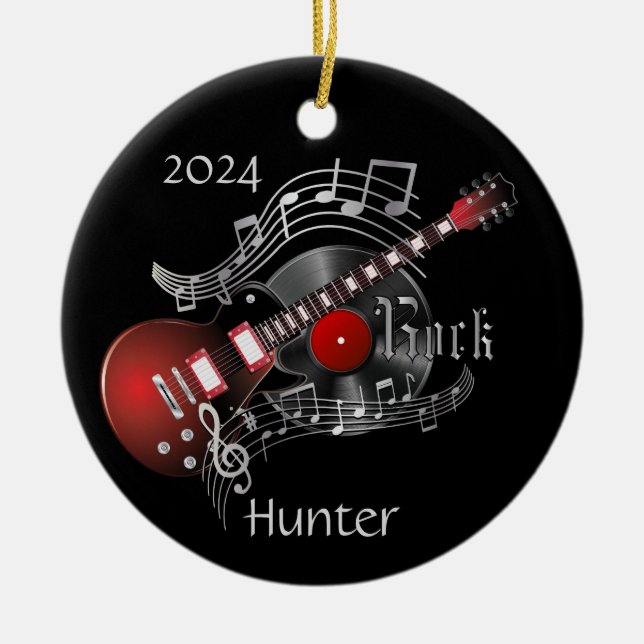 Rock Guitar 🎸- Red Ceramic Ornament (Front)