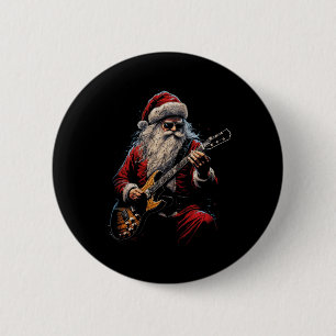 Rock Guitar Santa Claus Playing Guitar - Funny Chr Button