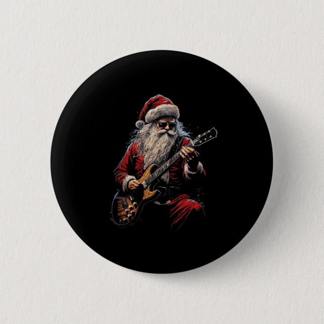 Rock Guitar Santa Claus Playing Guitar - Funny Chr Button (Front)